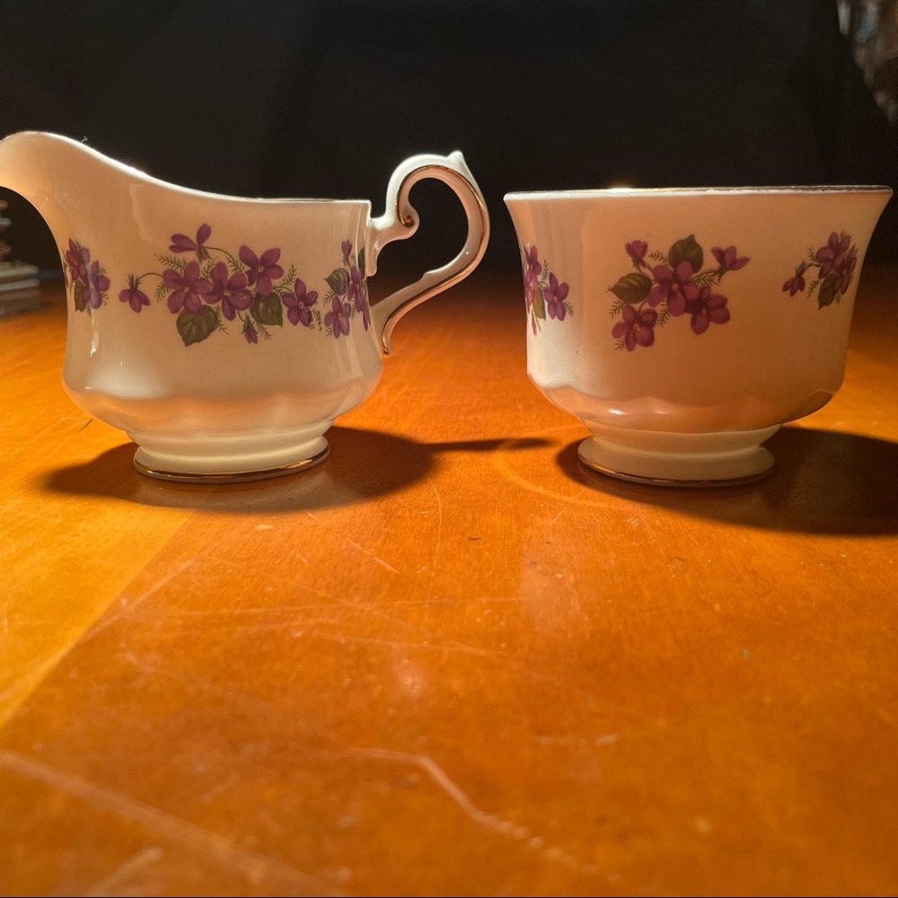 Queen Anne Bone China Creamer and Sugar Dish
